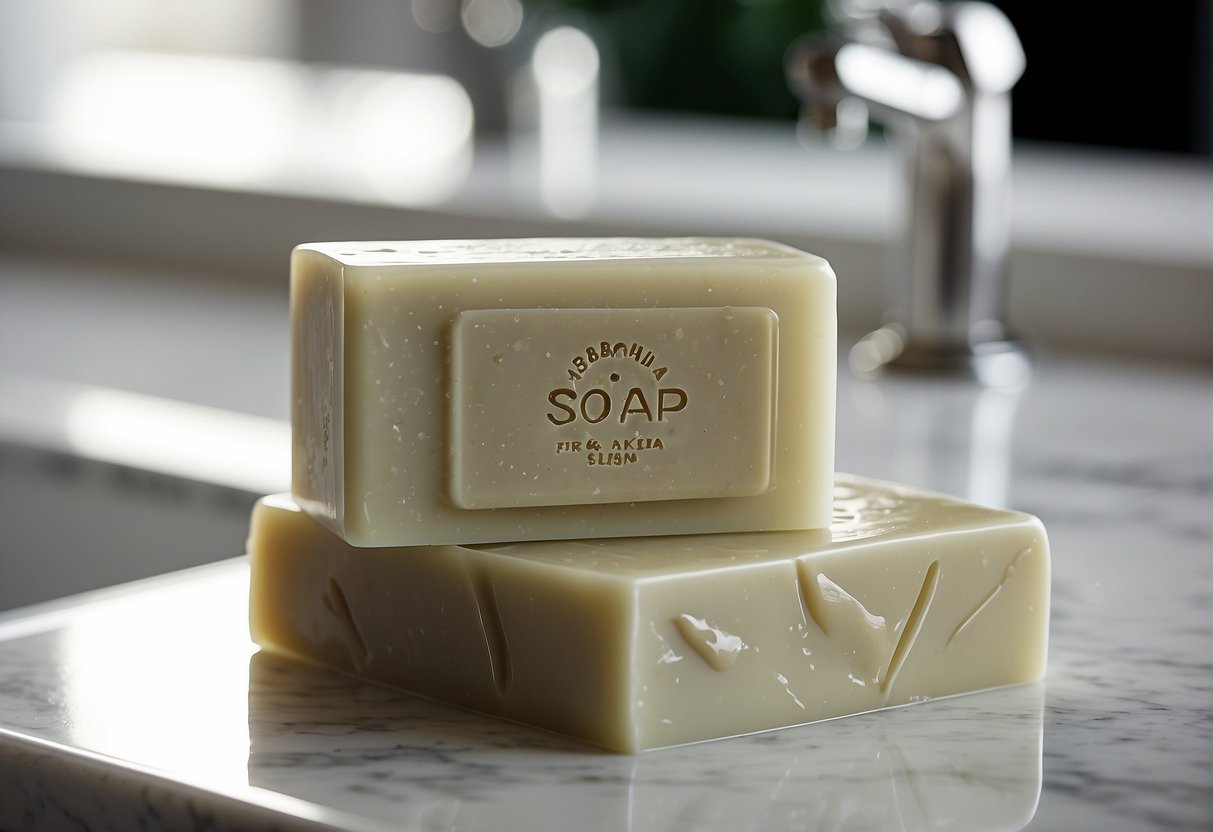 A bar of soap for oily skin on a clean, white bathroom counter