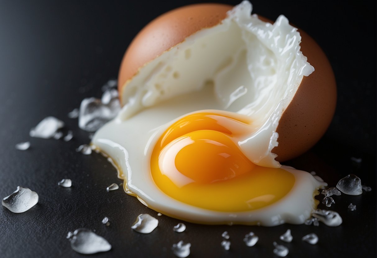 A cracked egg white oozing onto smooth skin, creating a tightening effect