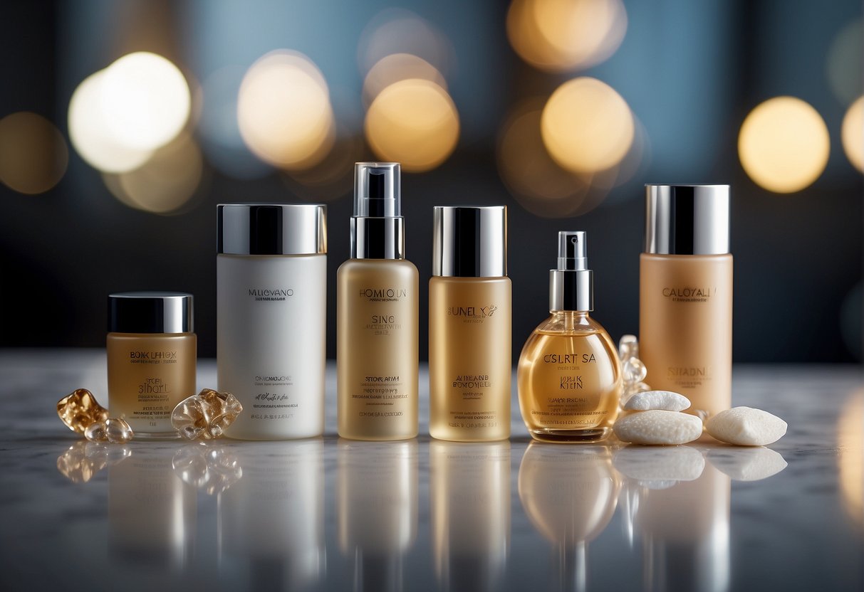 A skincare routine displayed with various products and tools for achieving smooth skin