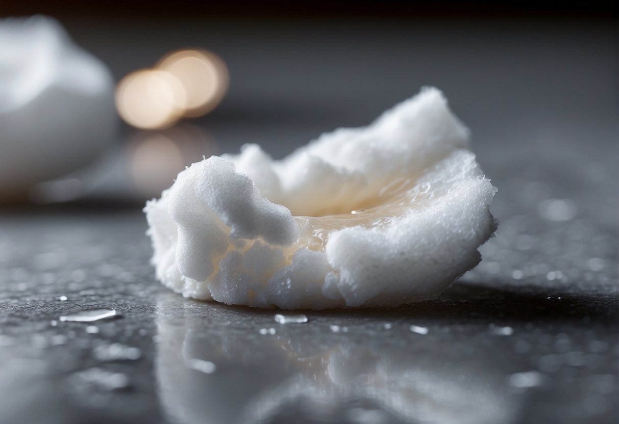 A cotton pad soaked in makeup remover gently wiping away a stain on the skin