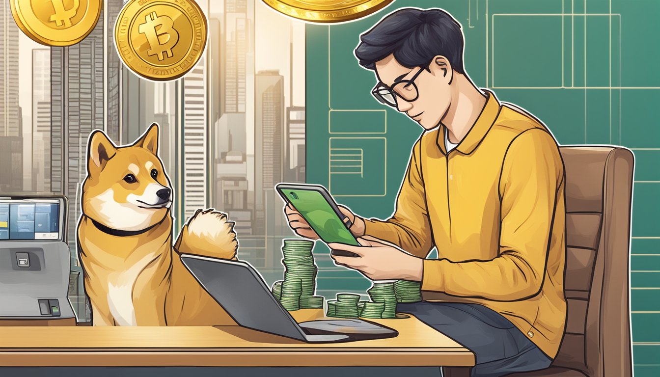 A person in Singapore purchasing Dogecoin from a digital platform using a smartphone and a local currency