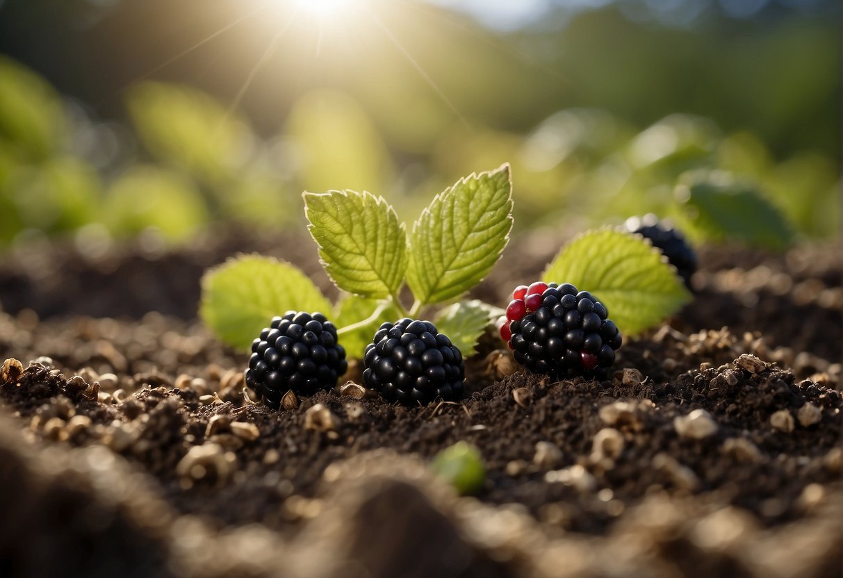 Blackberry seeds being scattered onto fertile soil