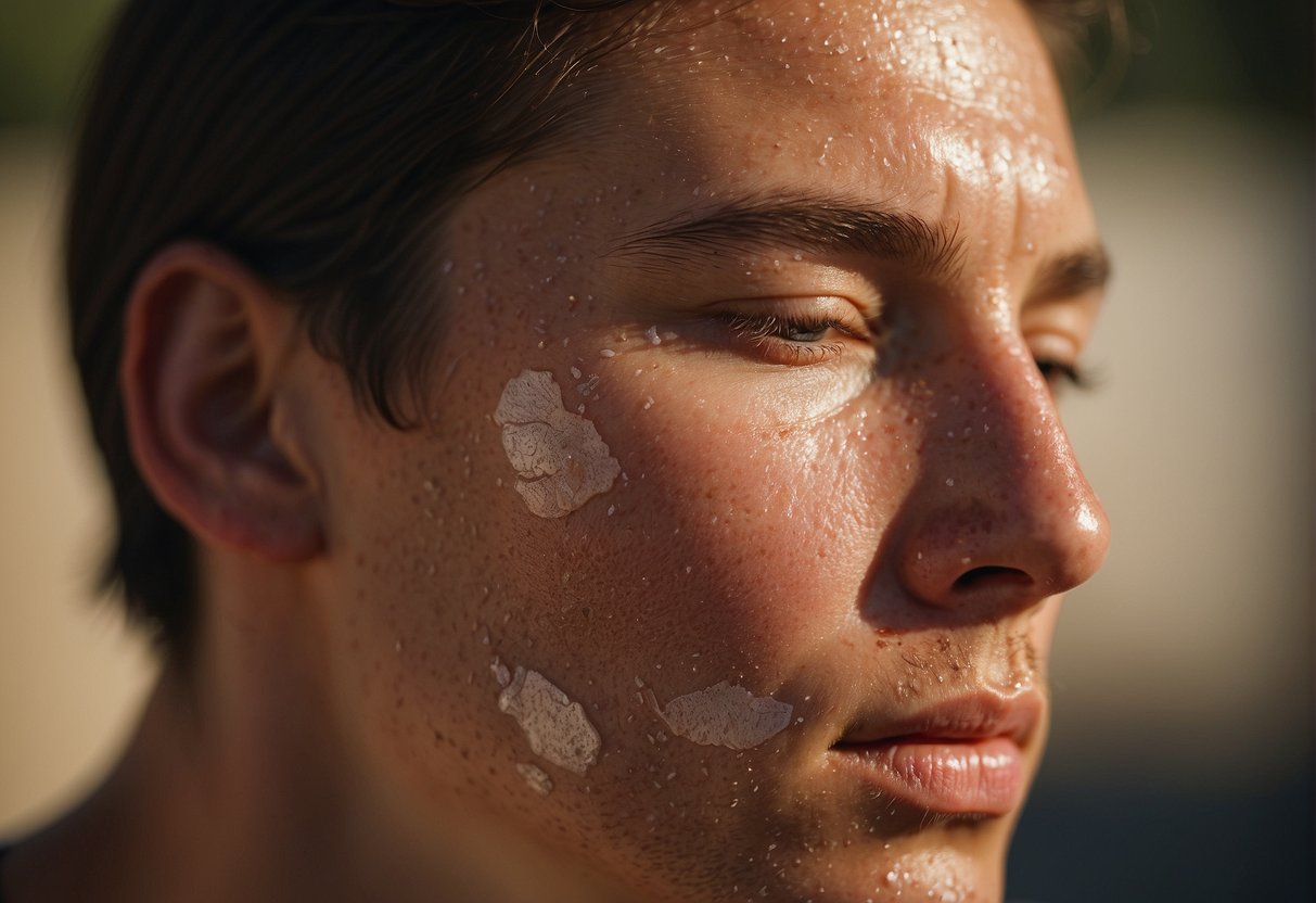 A person's skin peeling after sunburn, showing redness and flakiness