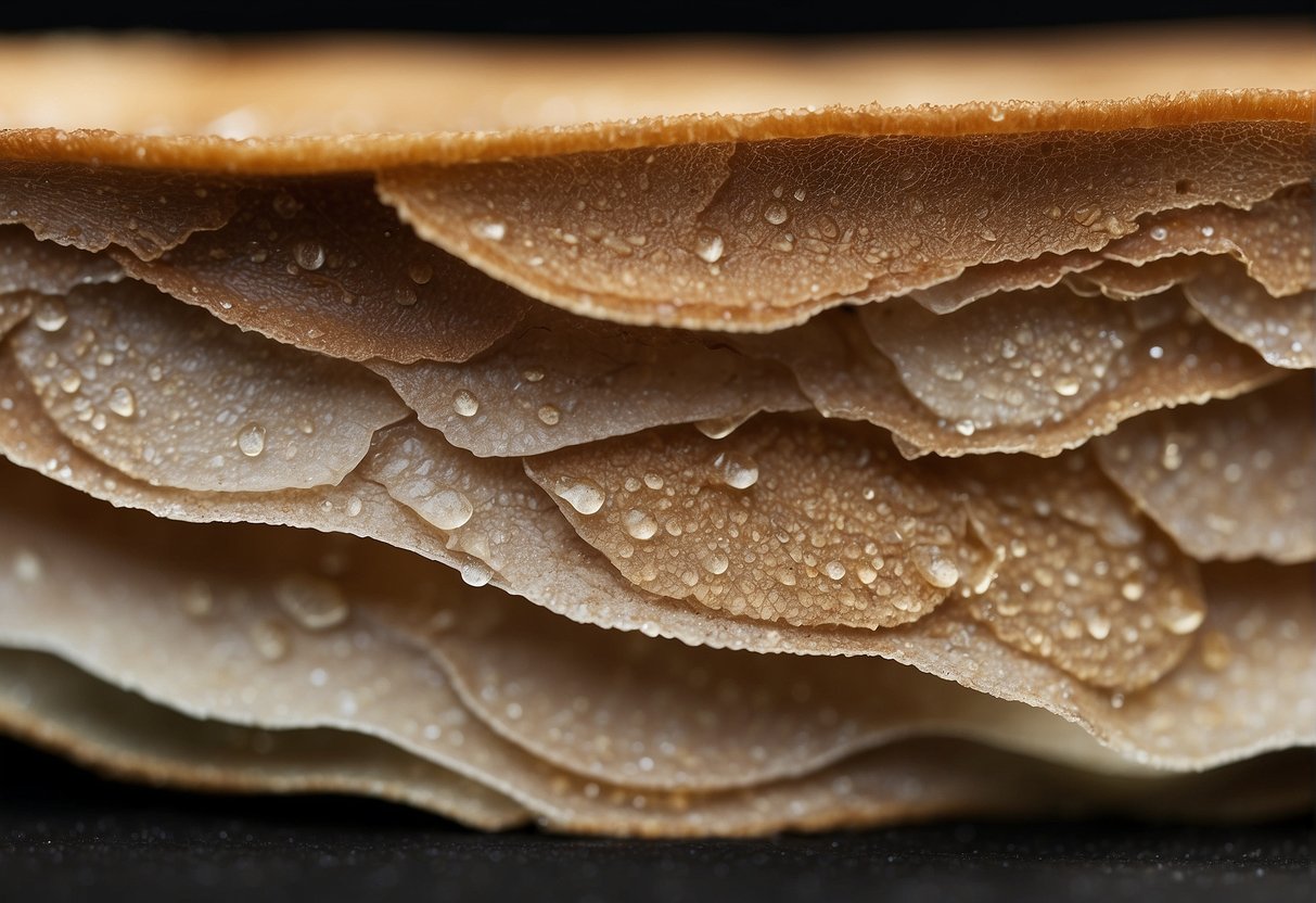 A piece of peeling skin, about 2 inches long, with a rough texture and a mix of light and dark colors