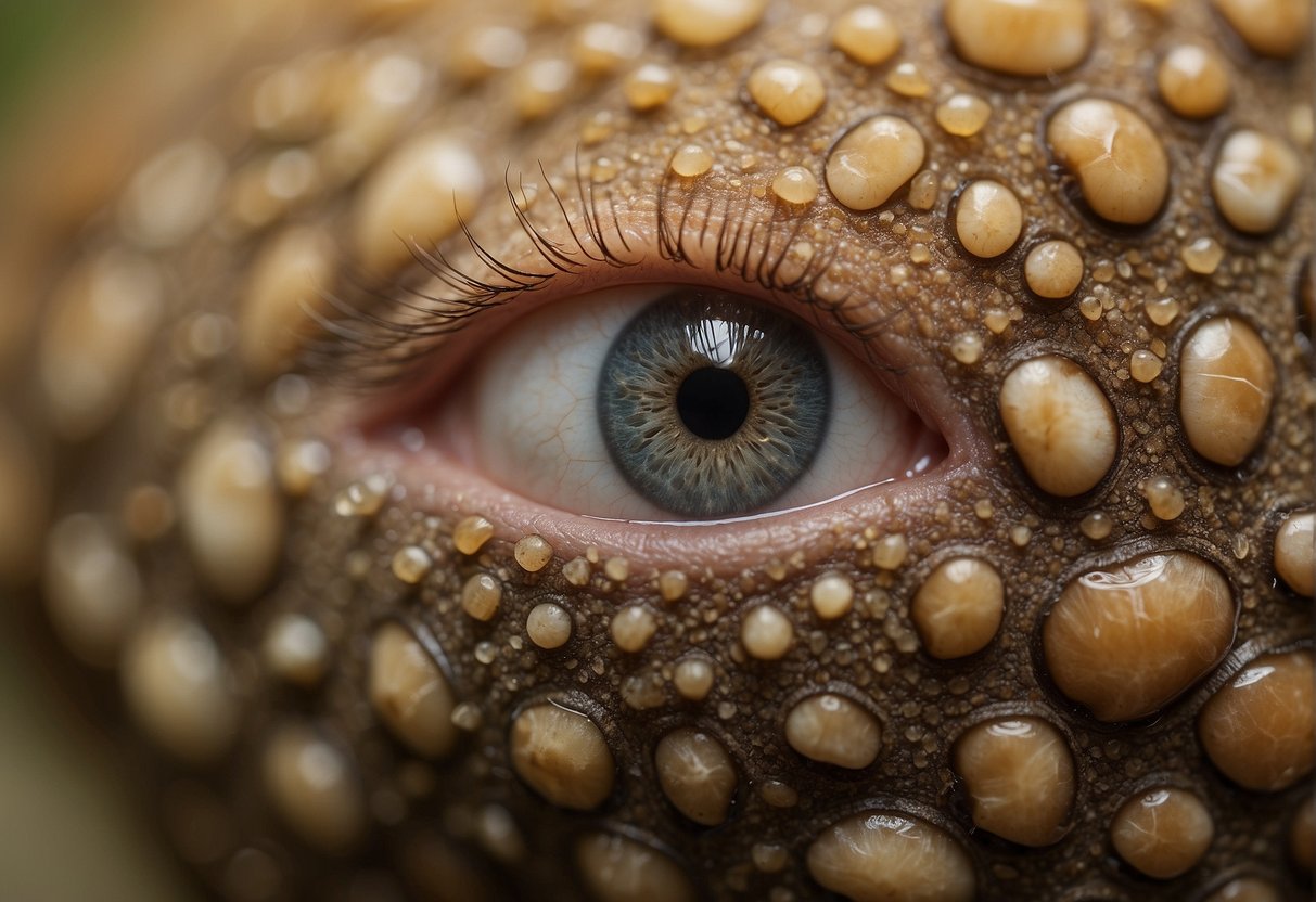 A close-up of a skin surface with a visible fungal infection, showing discoloration, texture changes, and possibly peeling or flaking skin