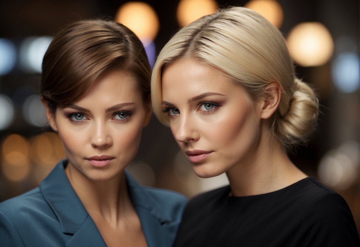 A person selecting hair color based on skin tone and eye color. For fair skin, consider light blonde or warm brown