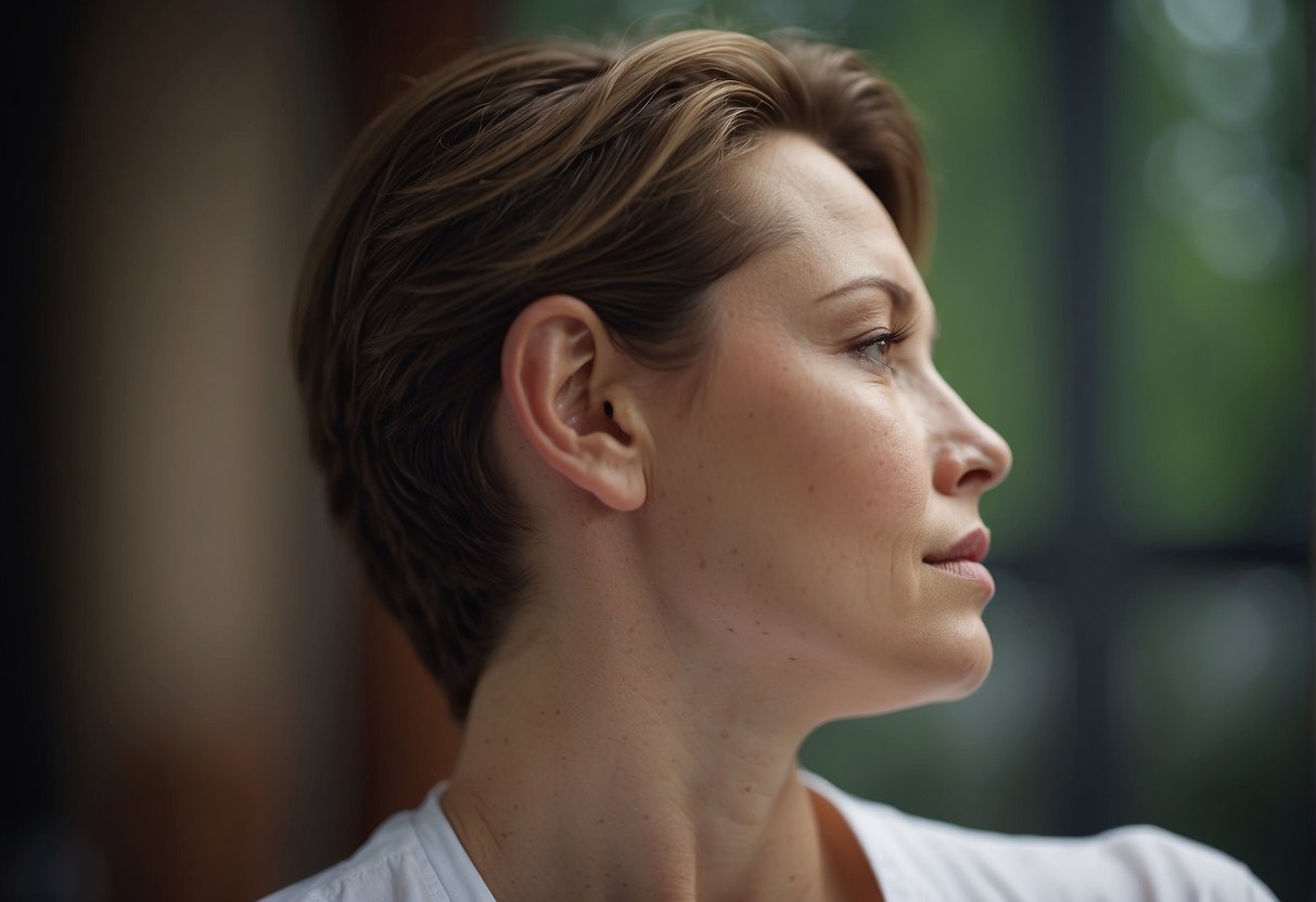 The skin of the neck is being gently pulled taut