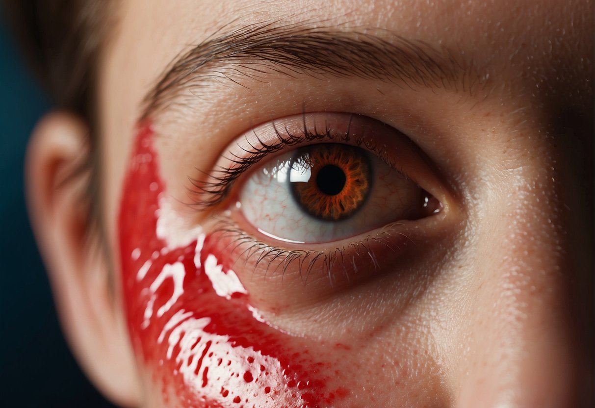 A small, red bump on the skin with pus oozing out from underneath. Surrounding area may appear swollen and inflamed