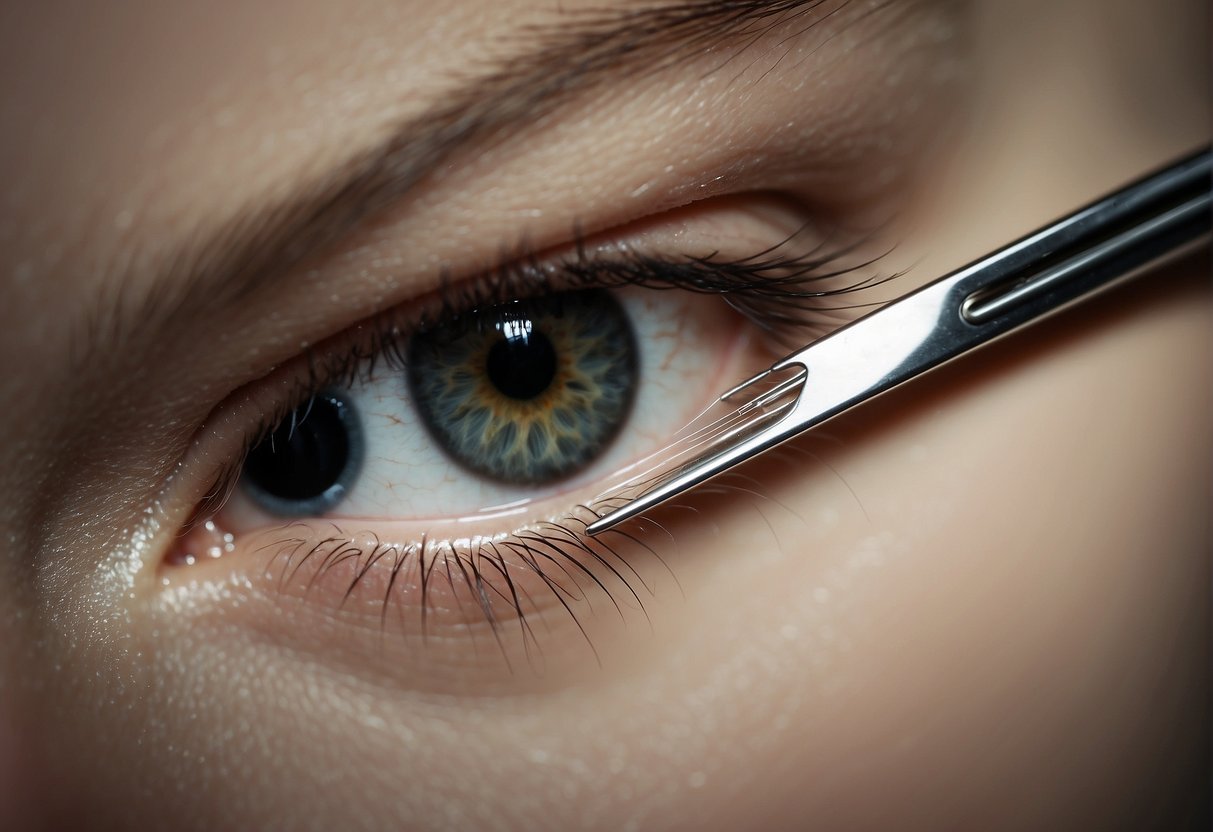 A pair of tweezers gripping a tiny, stubborn hair beneath the surface of the skin