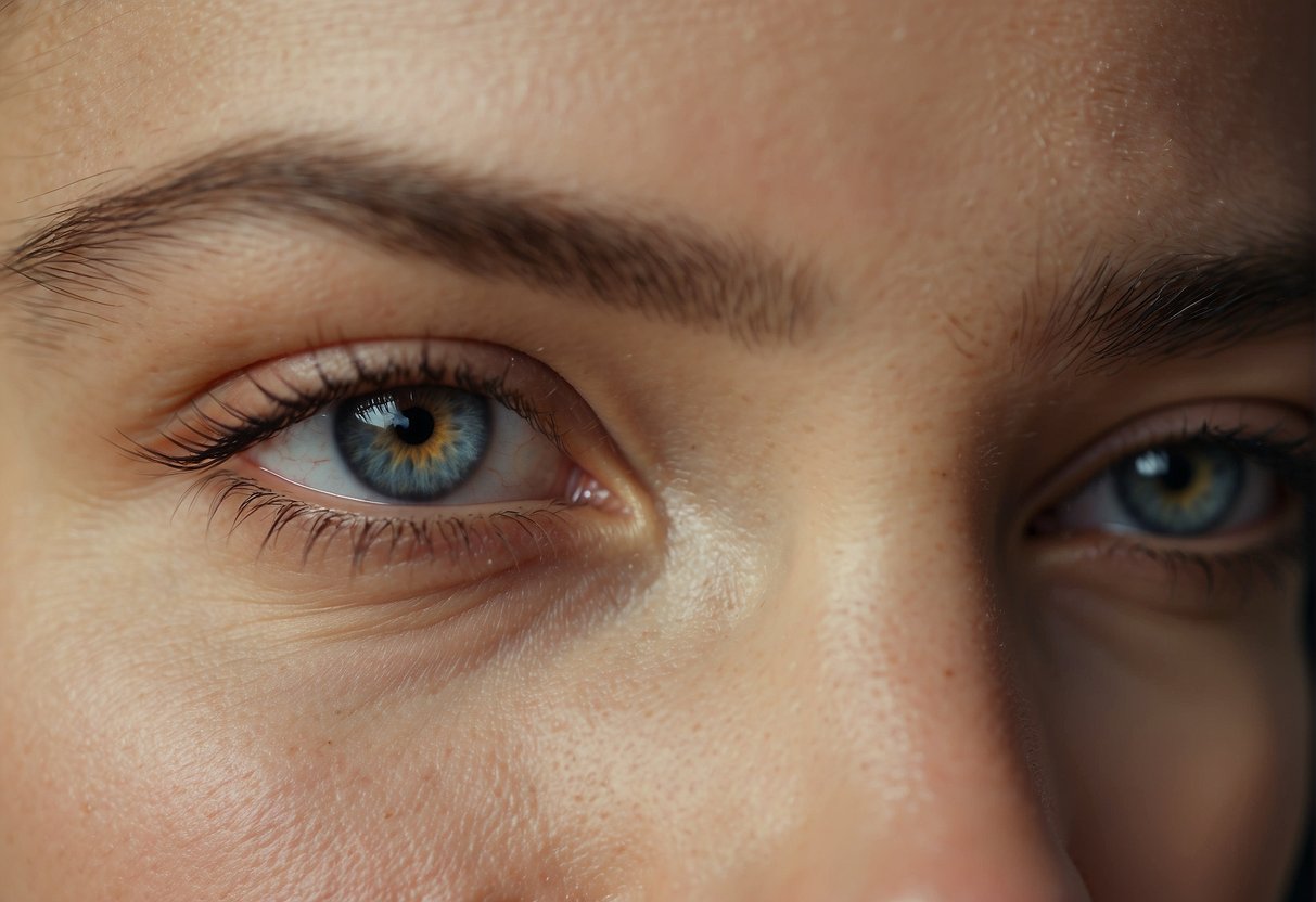 A gentle hand smoothing delicate skin under the eyes