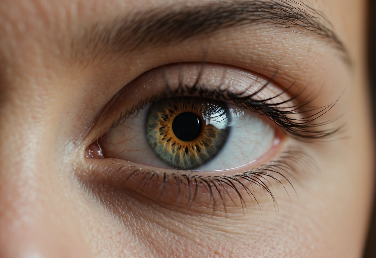 A close-up of an eye area with a focus on smoothing the skin under the eyes. No humans or body parts should be included in the scene
