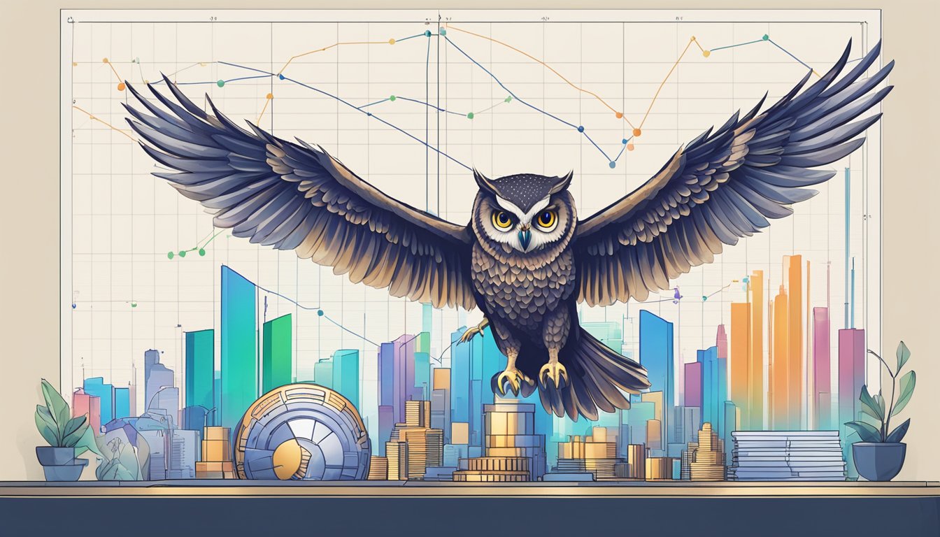 A moneyowl and endowus logo stand side by side, with investment charts and graphs in the background, representing the competition between the two investment services in Singapore