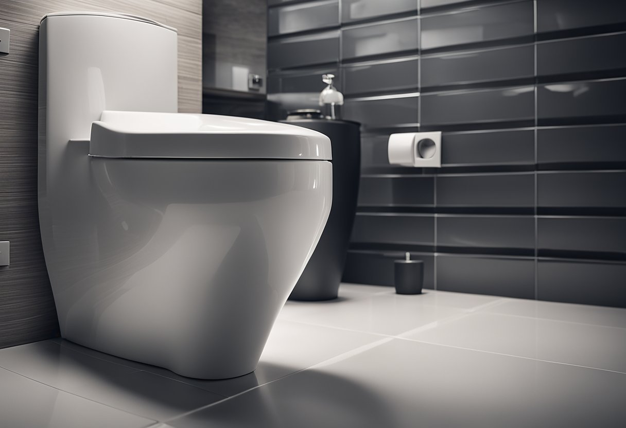 A toilet with a sleek, modern design, featuring a curved tank and clean lines. A minimalist approach with subtle details and a focus on functionality