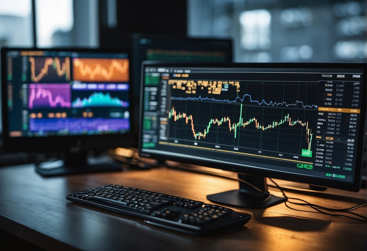 A computer monitor displays cryptocurrency trading charts, with a focus on slippage impact analysis and a memecoin trading strategy. A million-dollar trade is highlighted, emphasizing the understanding of cryptocurrency trading risks