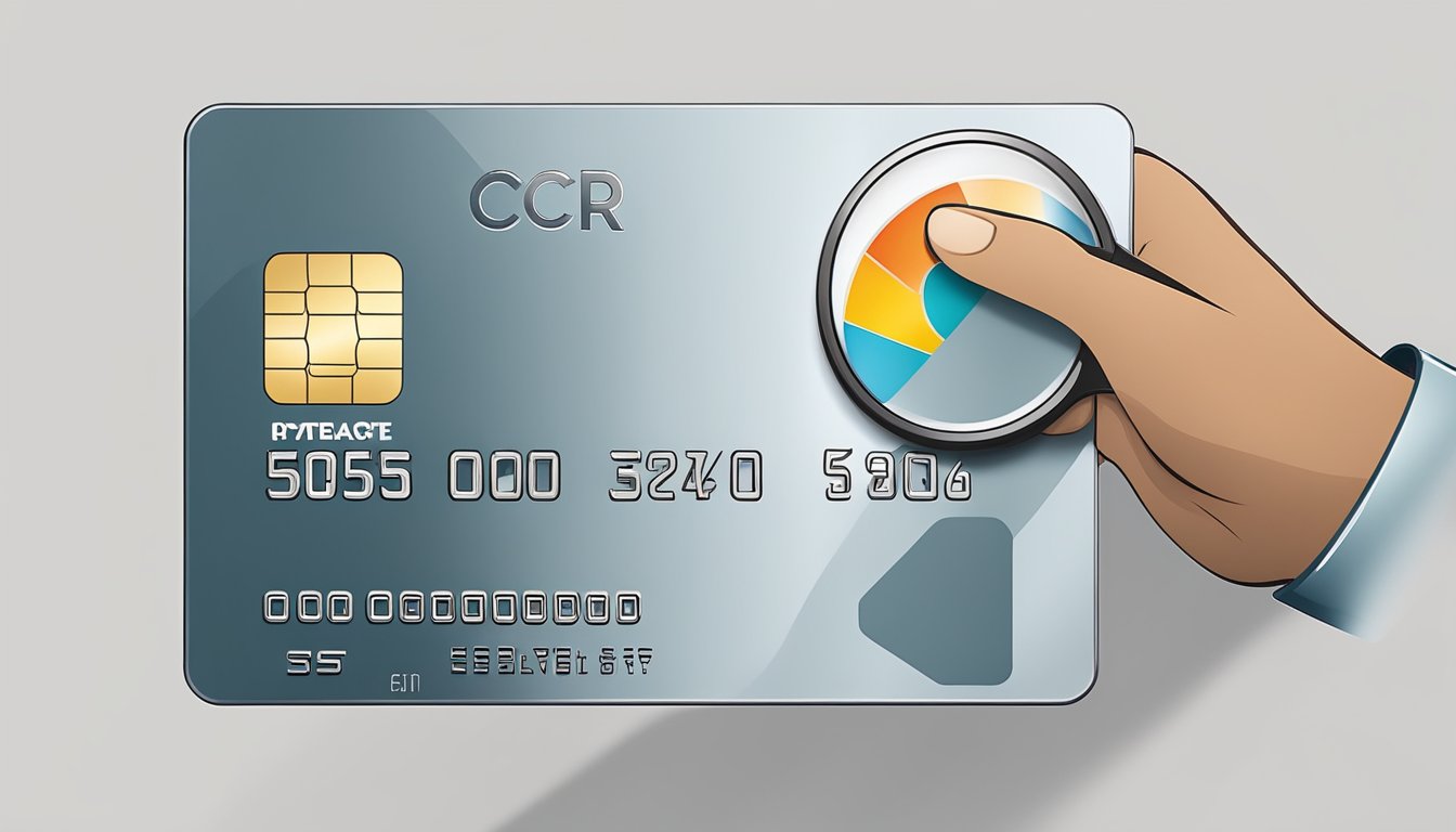 A hand holds a metal and plastic credit card, with a magnifying glass highlighting the metal card's sleek design and weight