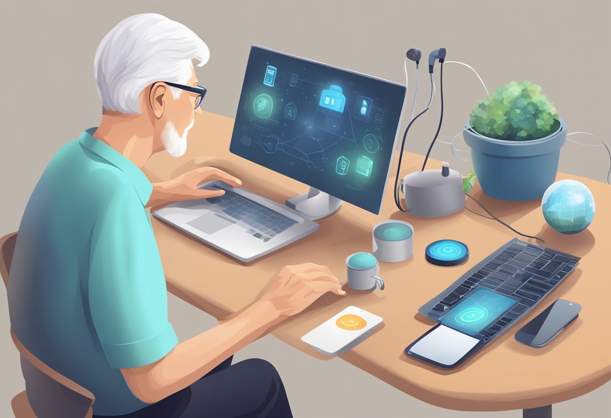 Elderly person using IoT gadgets to improve daily life