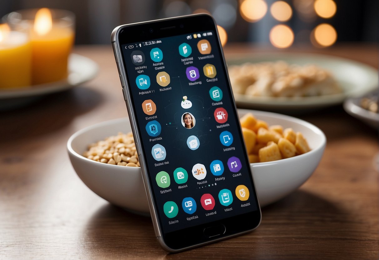 A smartphone displaying a website with voice search function, surrounded by icons representing multimedia content and accessibility features