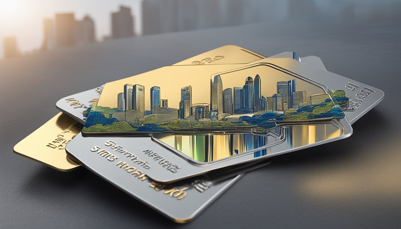 A sleek metal card rests on a luxurious surface, with Singapore city skyline in the background. Text reads "Top Metal Cards in Singapore" and "How to Get a Metal Card in Singapore?"