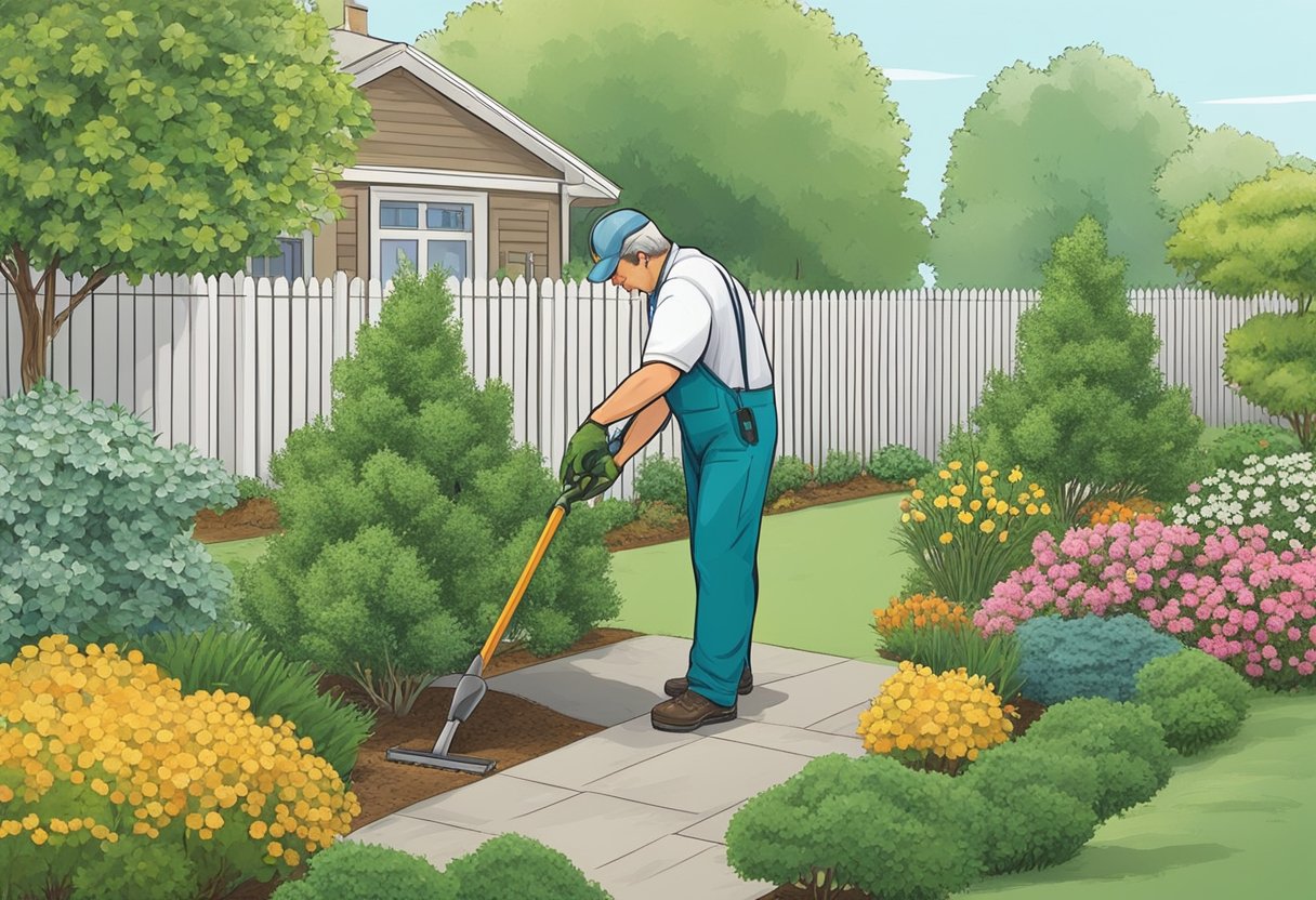 A gardener expertly trims a variety of shrubs and trees according to species-specific pruning guides, showcasing the timing and techniques of spring pruning