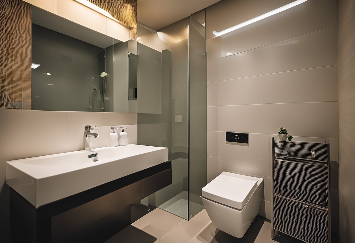 A well-lit HDB toilet with modern accessories and fixtures