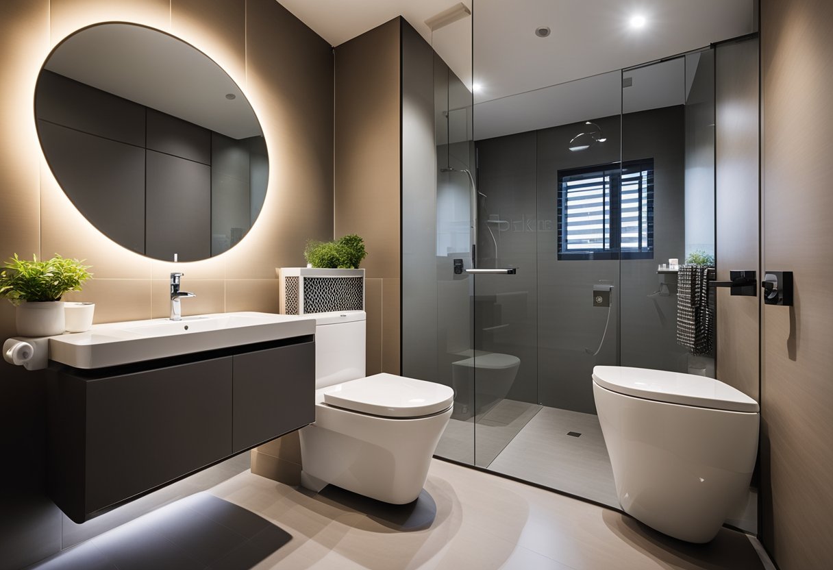 A spacious and well-lit HDB toilet with modern fixtures and a clean, minimalist design for maximum functionality and comfort