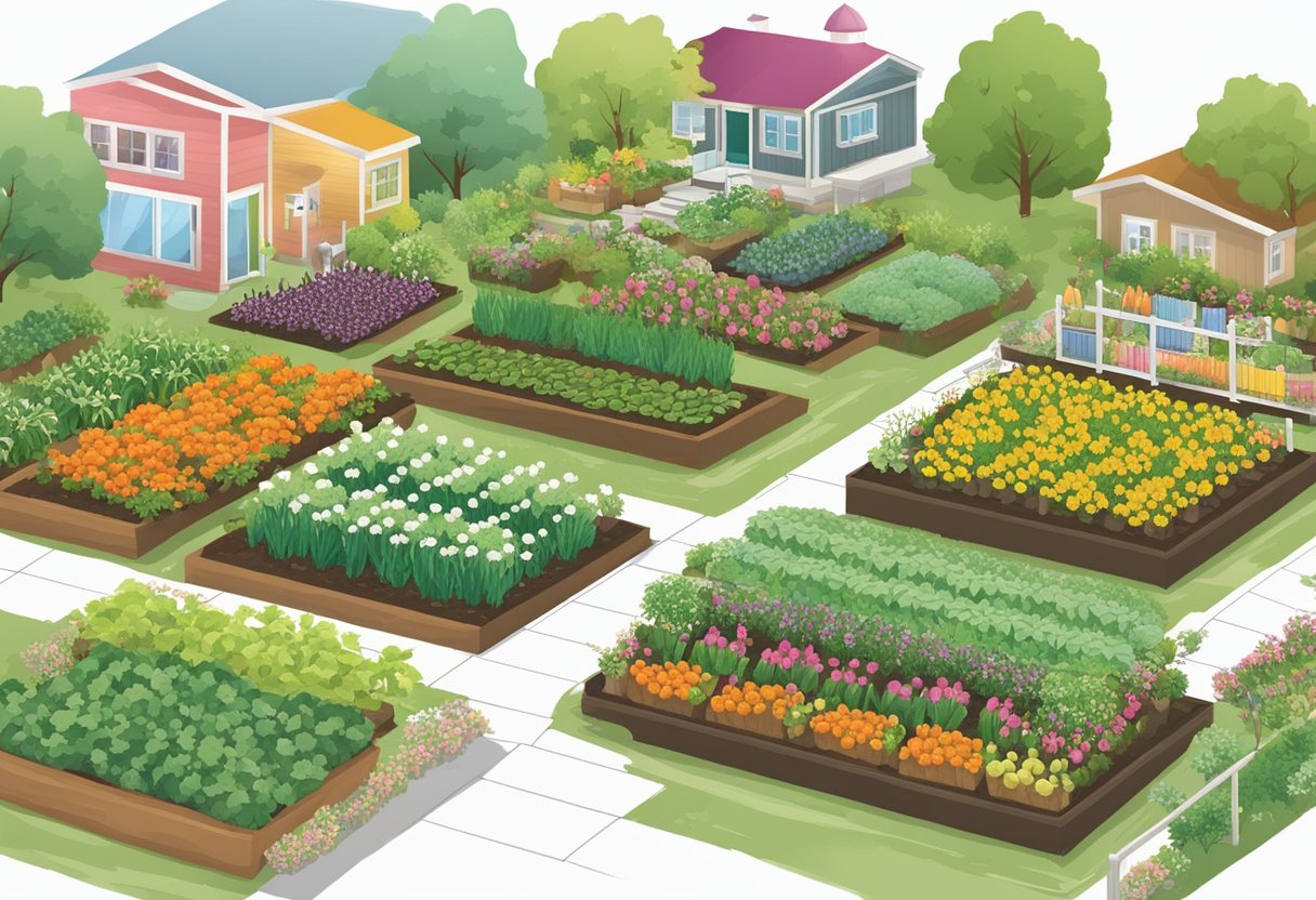 A colorful garden planner with charts and diagrams, showcasing a variety of vegetables and their optimal planting times for spring in Austintown