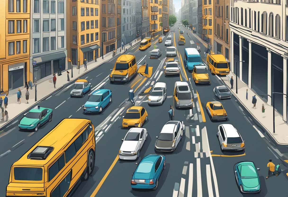Vehicles communicating wirelessly to avoid collisions on a busy city street