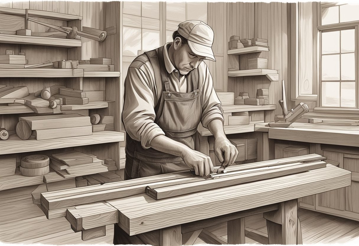 A carpenter meticulously crafting a wooden masterpiece with precision and skill