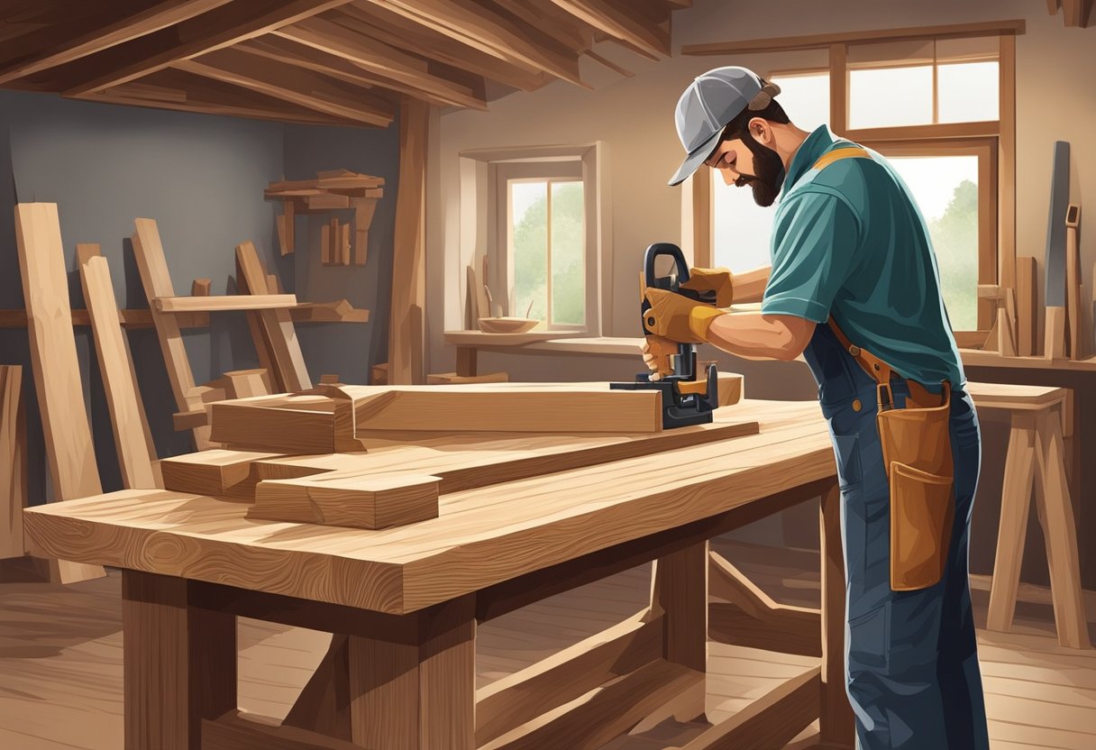 A carpenter skillfully customizes wood in a well-equipped workshop