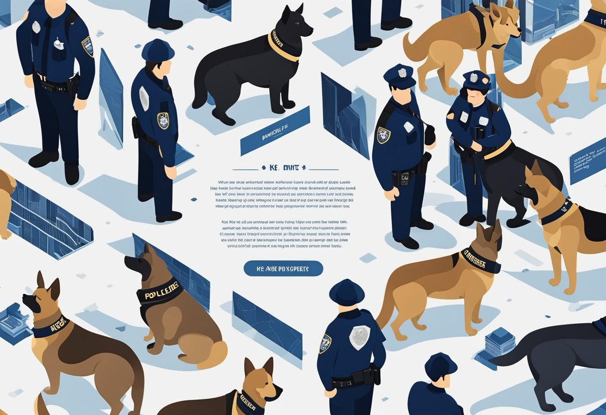 A police K9 unit stands at attention, surrounded by a collection of powerful and inspiring quotes about the role and impact of K9 officers in law enforcement