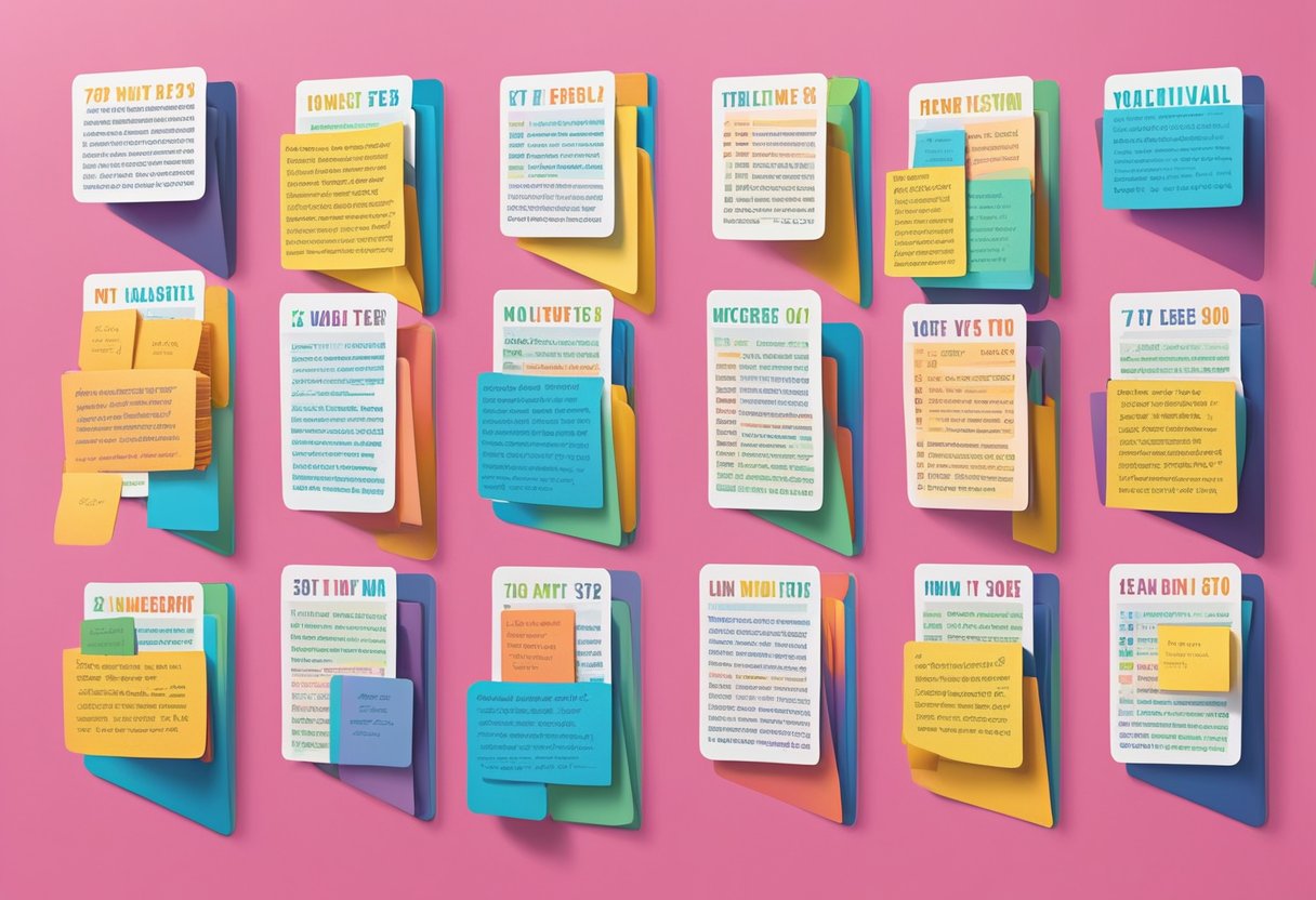A bulletin board filled with colorful quote cards, each displaying a motivational exercise quote from numbers 76 to 100