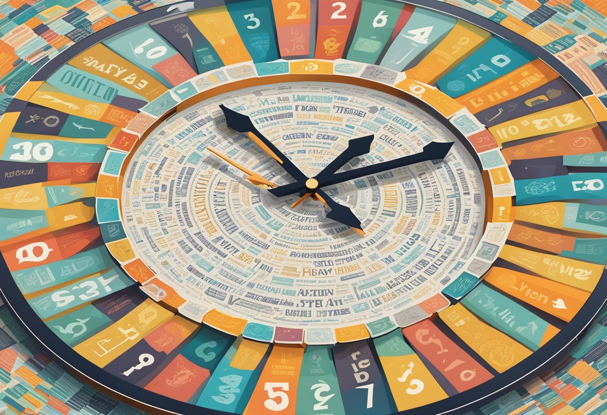 A clock surrounded by quotes, each representing a different concept of time. The quotes are arranged in a circular pattern, creating a visually engaging composition