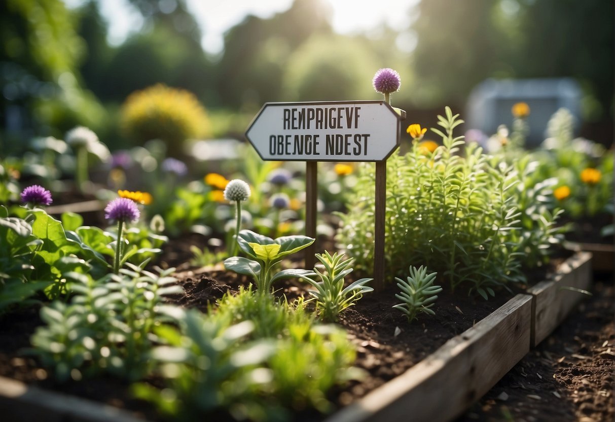 A garden with diverse plants growing tall and strong, surrounded by signs with positive affirmations for a growth mindset