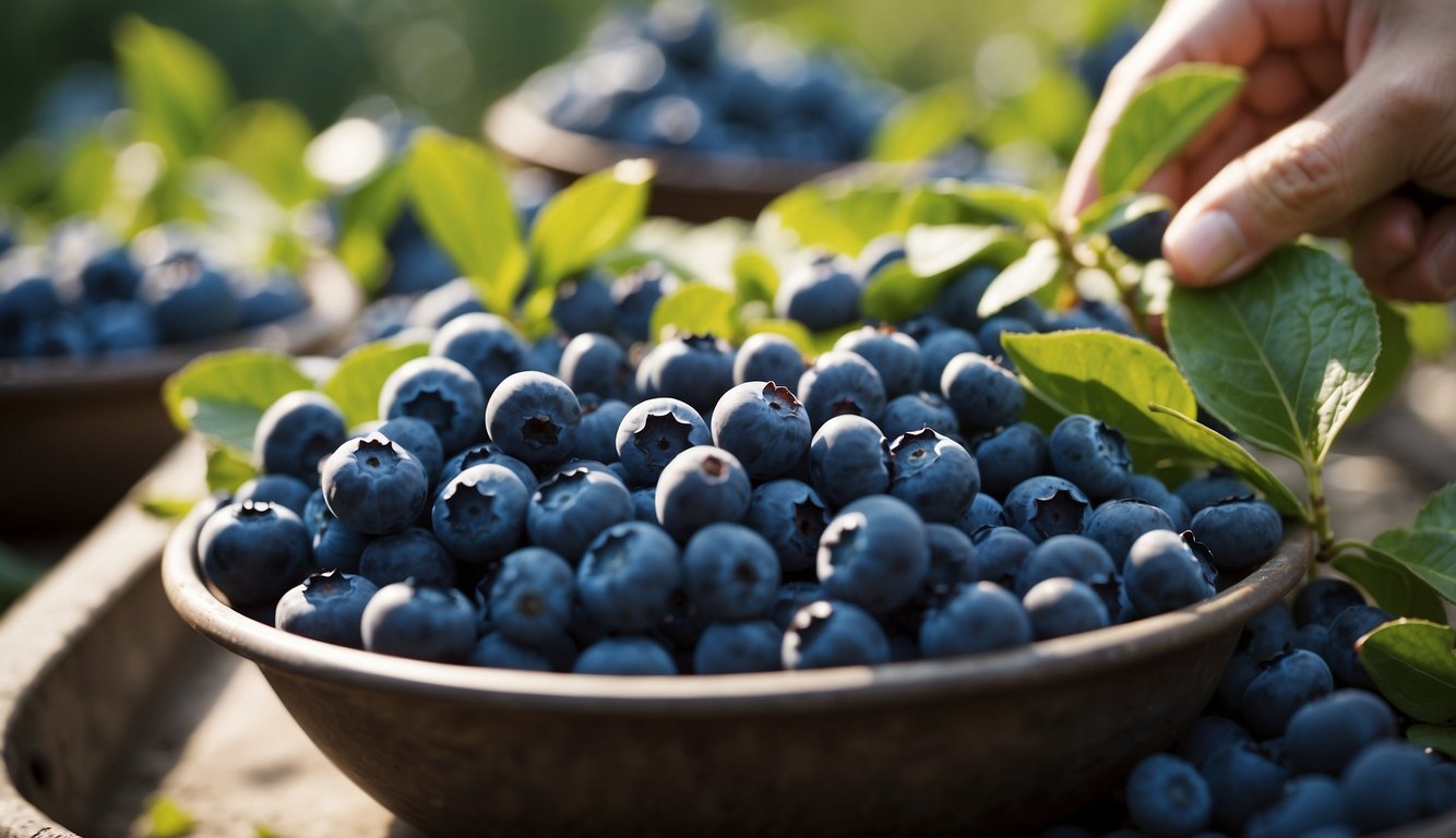 Blueberries in containers being fertilized with nutrient requirements