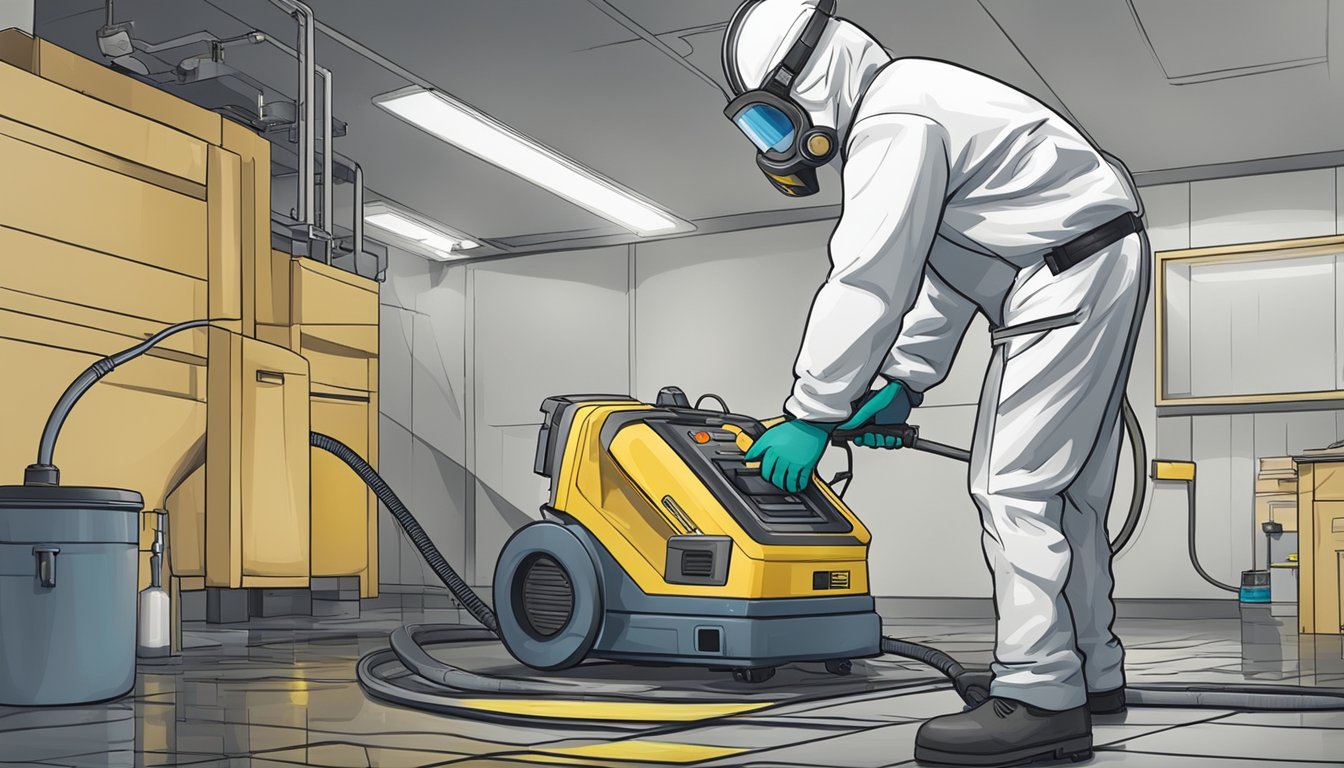 A technician using advanced equipment to eliminate toxic mold from a contaminated area