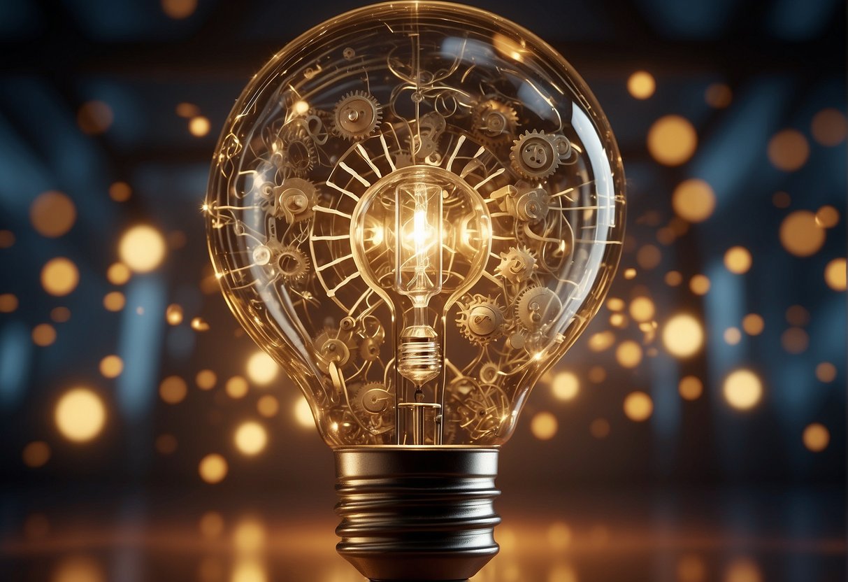 A lightbulb switching on, surrounded by swirling arrows and gears, symbolizing a shift in mindset