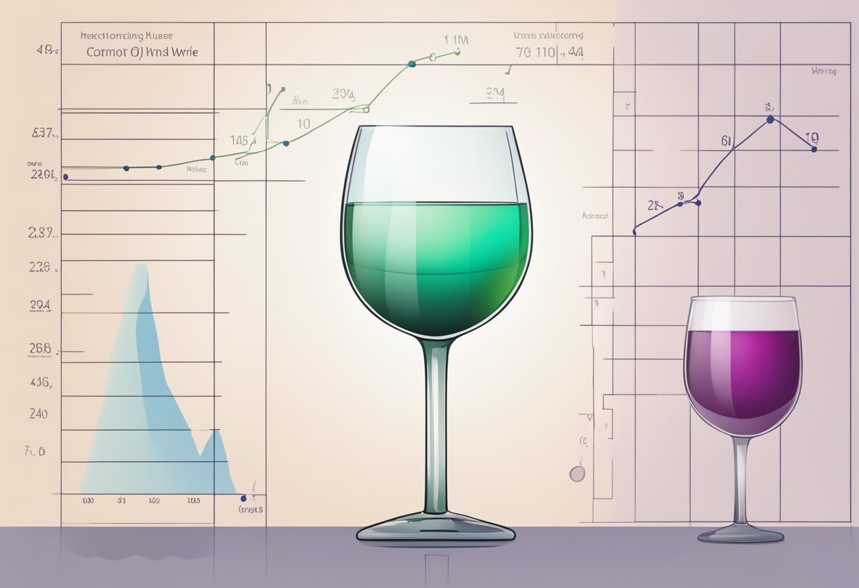 A glass of wine next to a hormonal chart