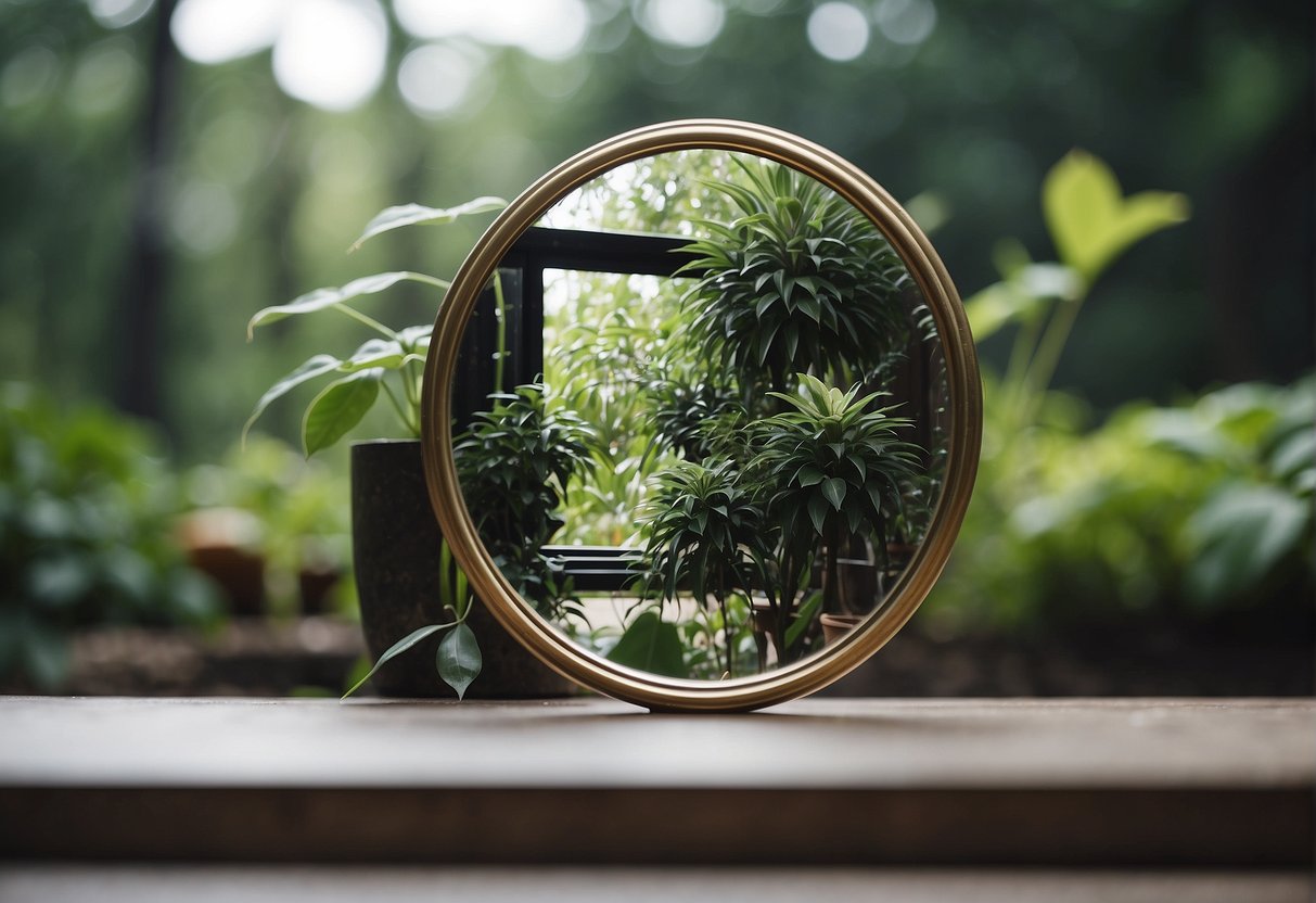 A mirror reflecting a plant's growth and movement