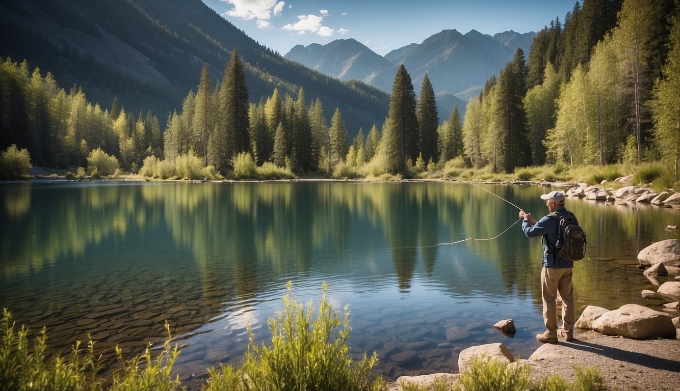 Anglers casting lines into tranquil waters surrounded by picturesque scenery for RV travelers