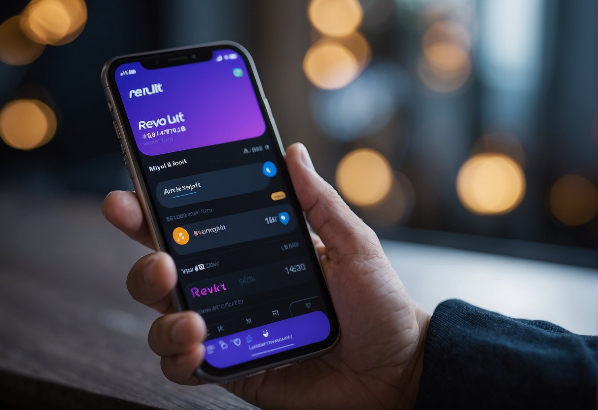 A person using a smartphone to check the Revolut app, with a clear view of the cryptocurrency fees section displayed on the screen