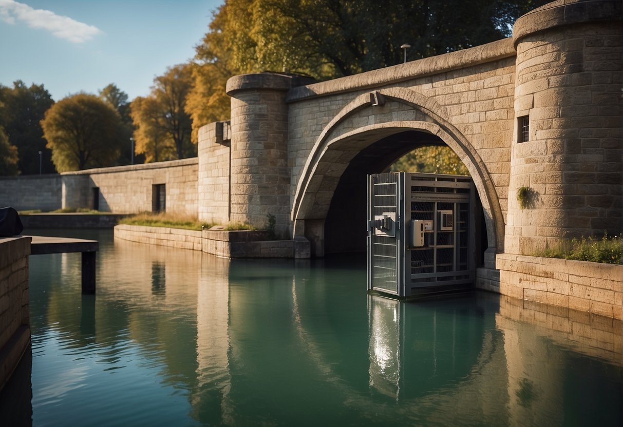 A secure vault with a padlocked door and a digital security system, surrounded by a moat with a drawbridge, guarding against potential loss
