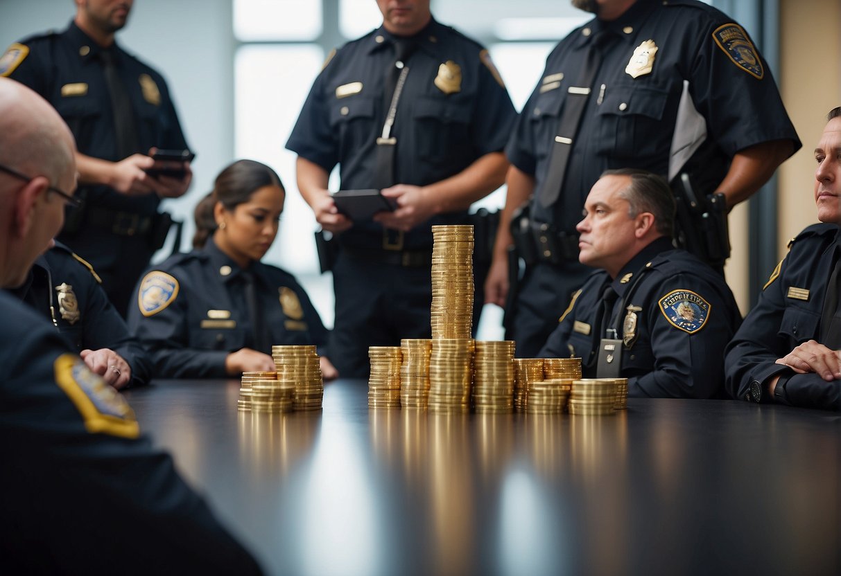 A group of law enforcement officers attend a training session on cryptocurrency and blockchain, learning about the fundamentals of these technologies