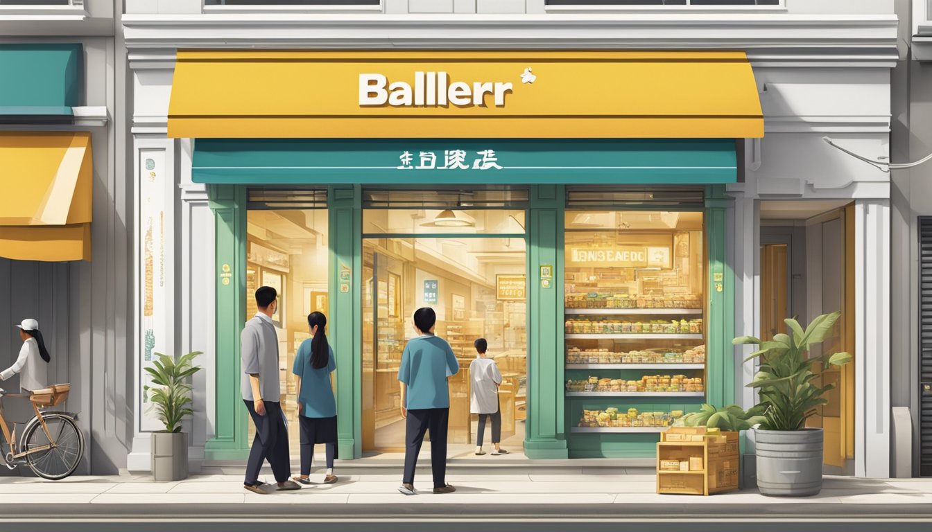 The balestier money lender's shopfront gleams in the sunlight, with bold signage and a steady stream of customers entering and exiting