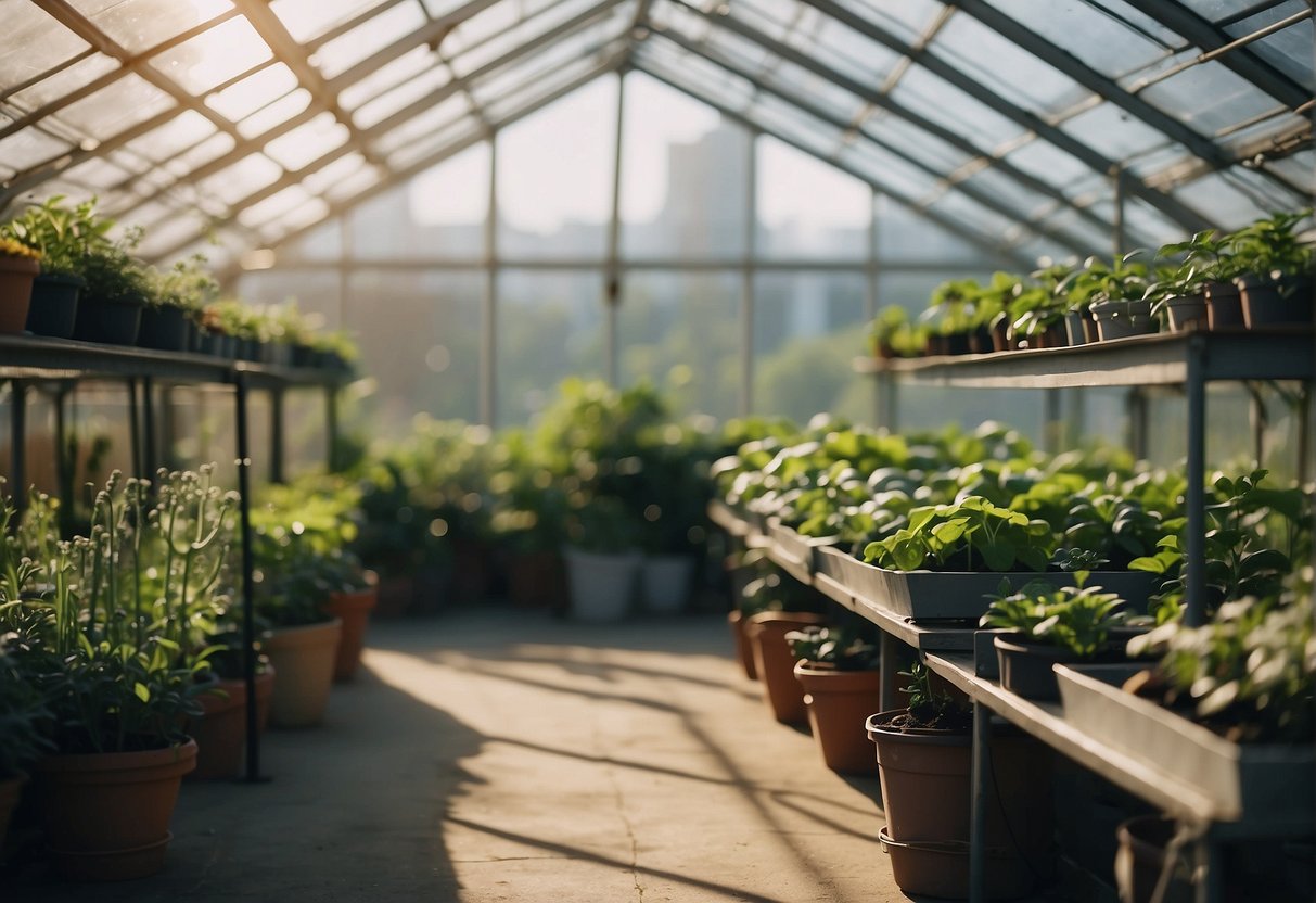 A well-organized greenhouse with proper weather protection