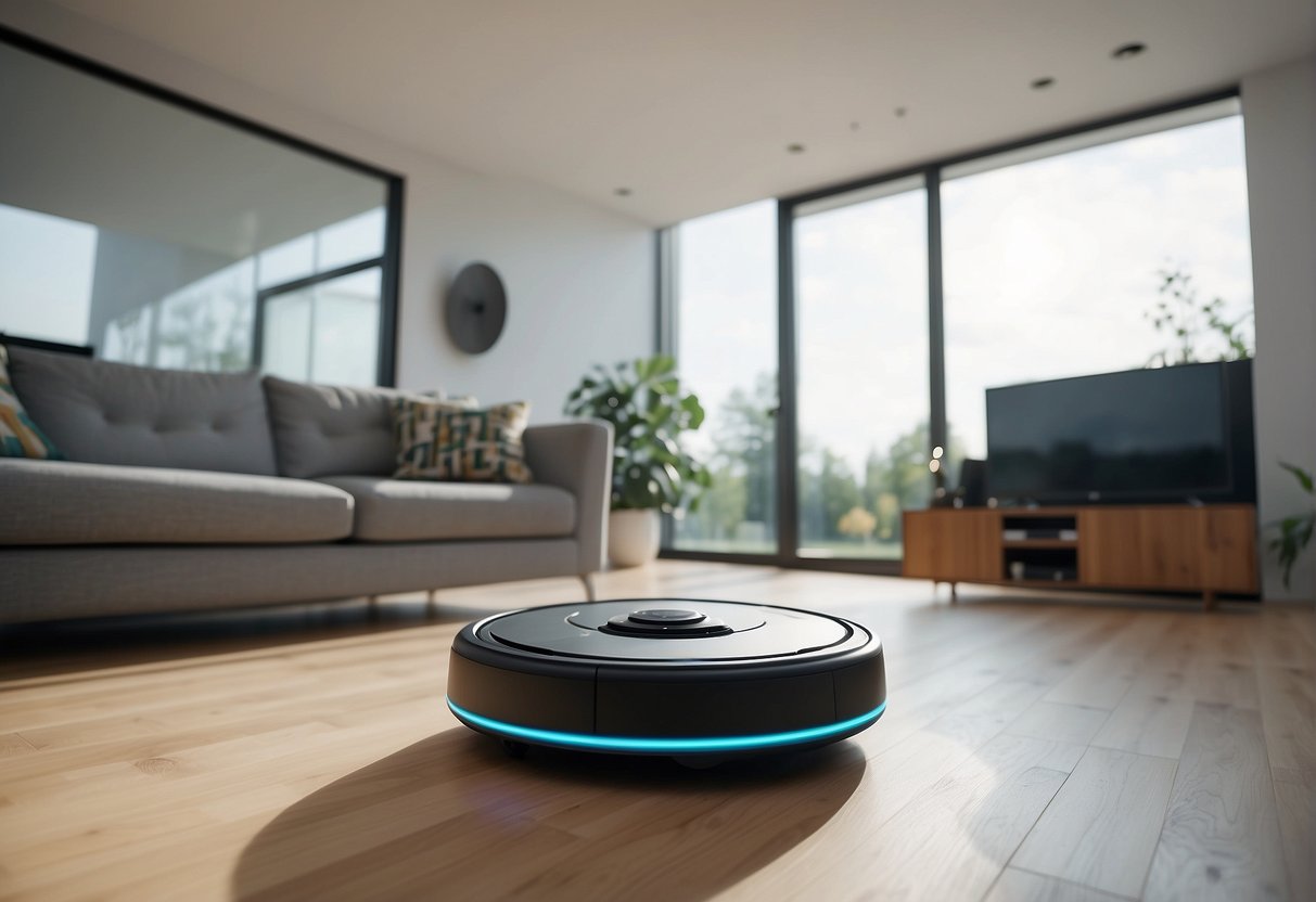 A robot vacuum autonomously cleans a modern home, showcasing its efficiency and convenience. Choose the best