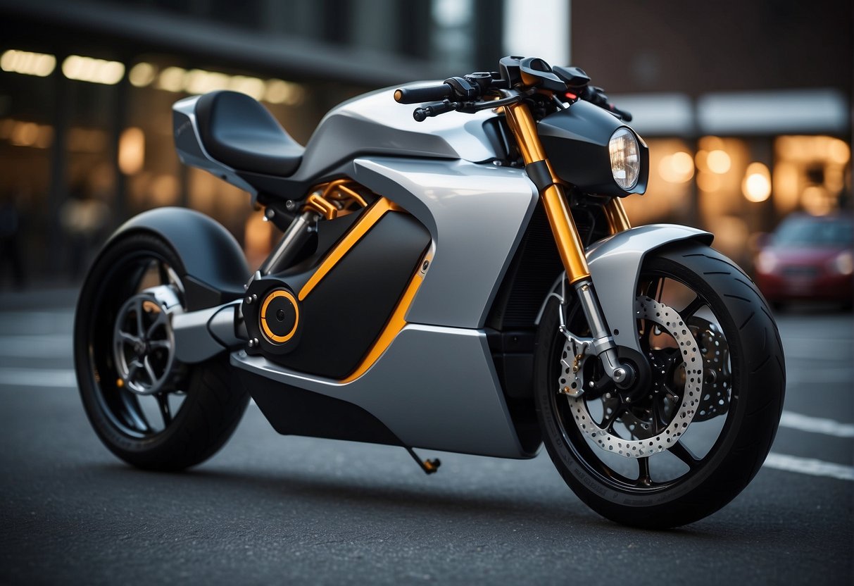 The sleek electric motorcycle features advanced technology and cutting-edge features