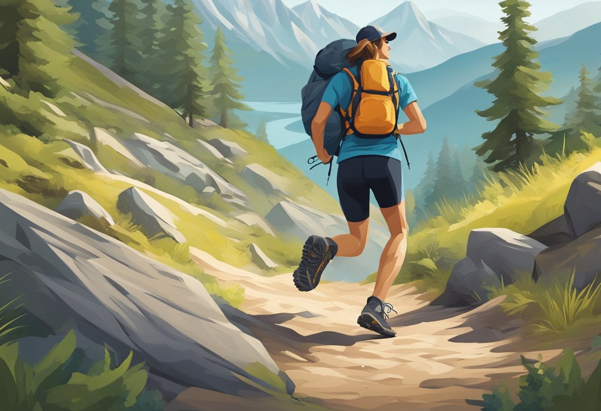 A runner in lightweight, cushioned shoes. A hiker in sturdy, supportive boots. Both surrounded by various terrains and environments