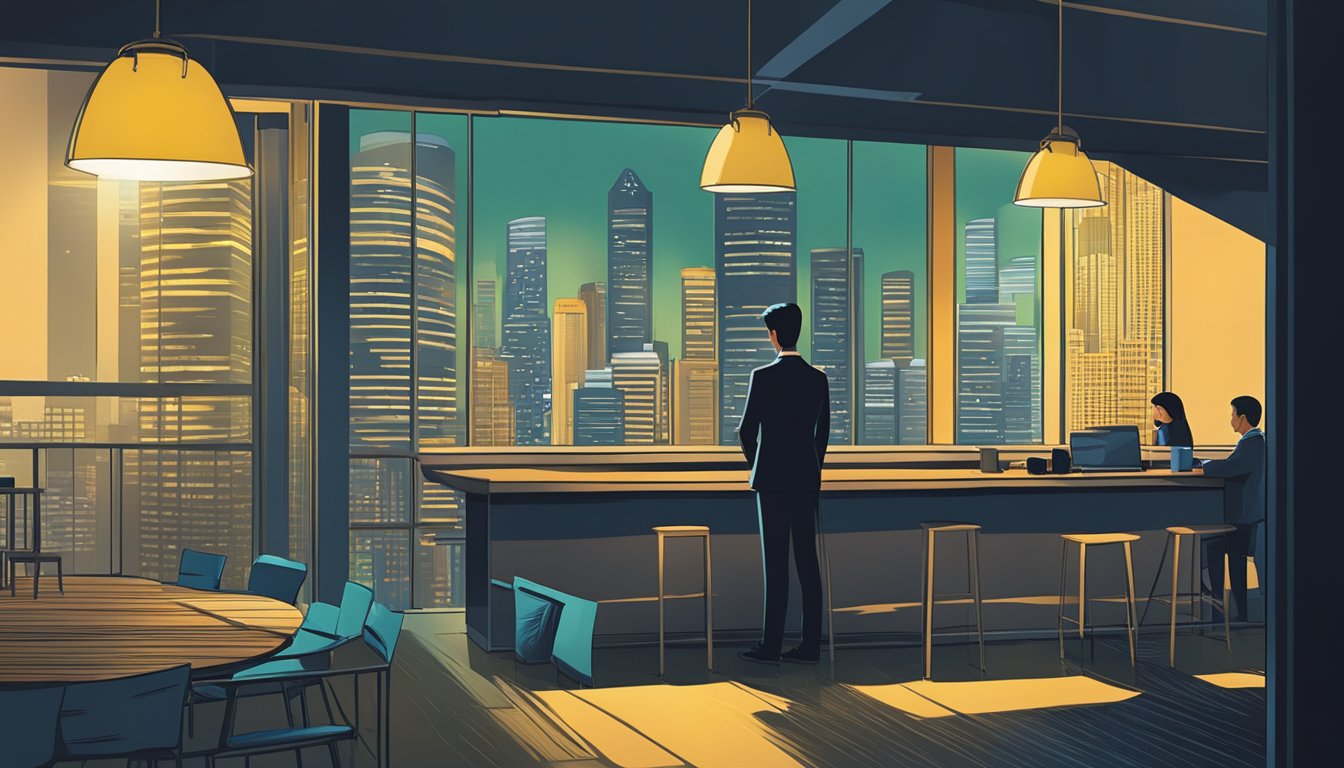 The report cover features a shadowy figure lurking in the background, while a bright spotlight shines on a scale, symbolizing the legal and illegal moneylending landscape in Singapore