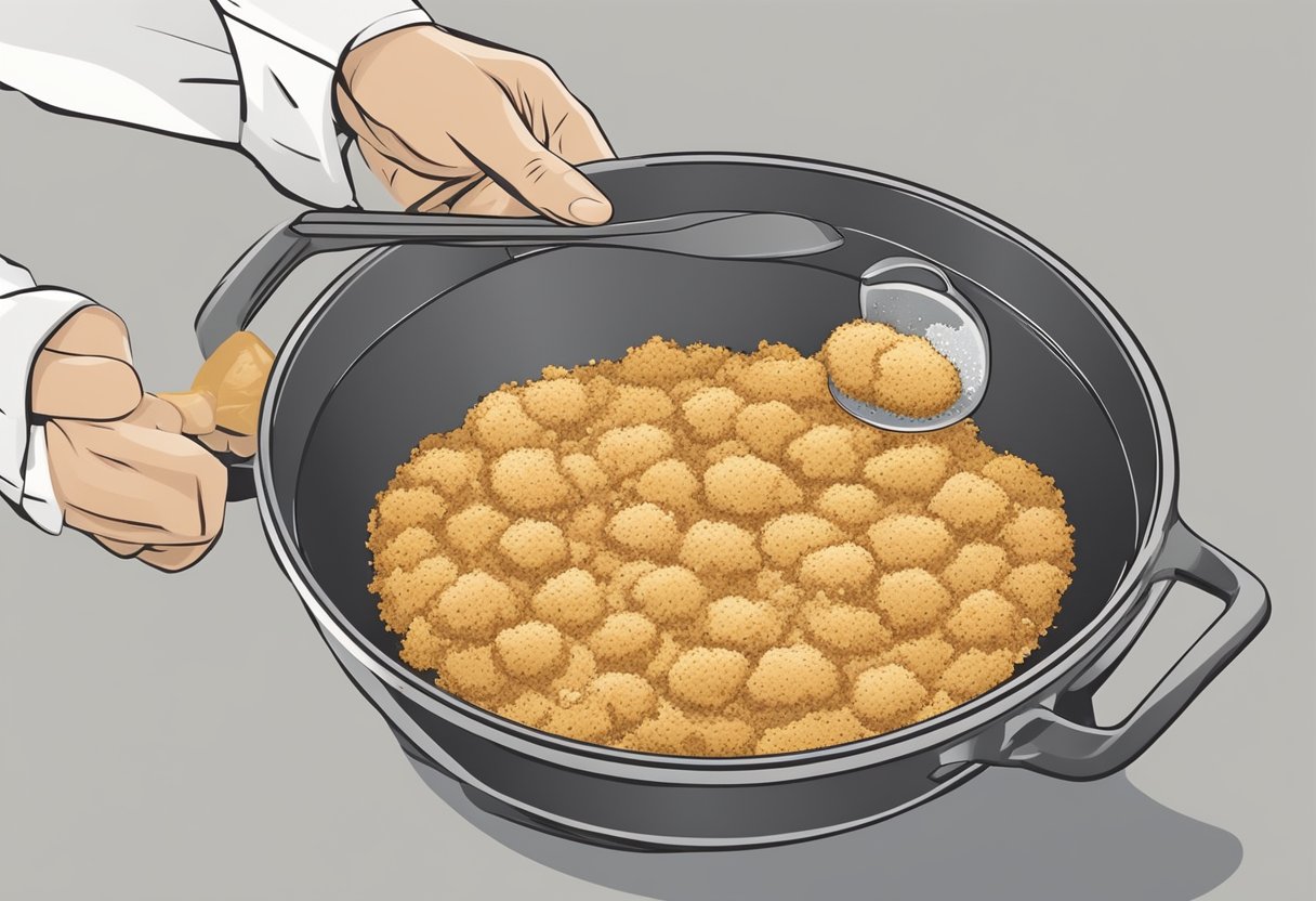 A chef mixes flaked fish, breadcrumbs, and seasoning in a bowl. They form the mixture into patties and gently fry them in a skillet until golden brown