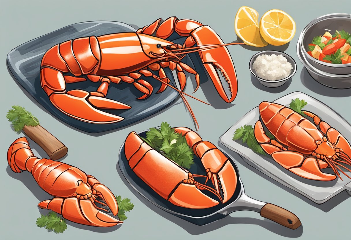 Lobster claws and arms being prepared using various cooking techniques and recipes